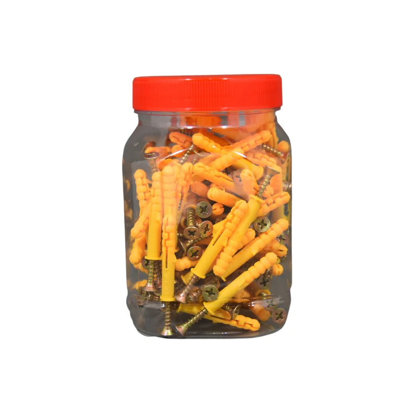 100x Plastic Wall Anchor With Self Tapper 6x40mm