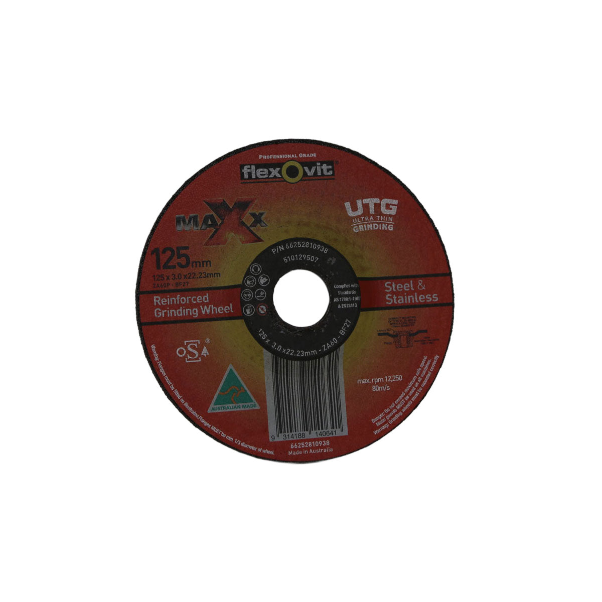 Flexovit Maxx Grinding Wheel Ultra Thin 125 x 3.0 x 22.23mm Steel/Inox Type 27 ZA Depressed Centre